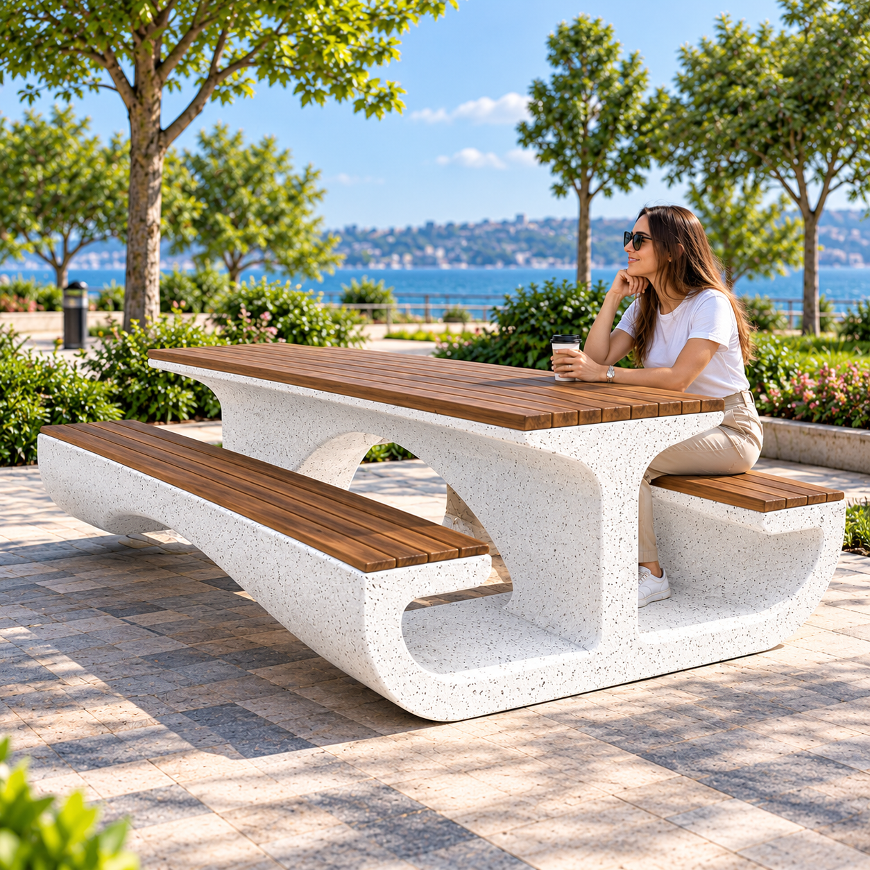 ENT-1300 Ahşap Oturaklı Beton Piknik Masası