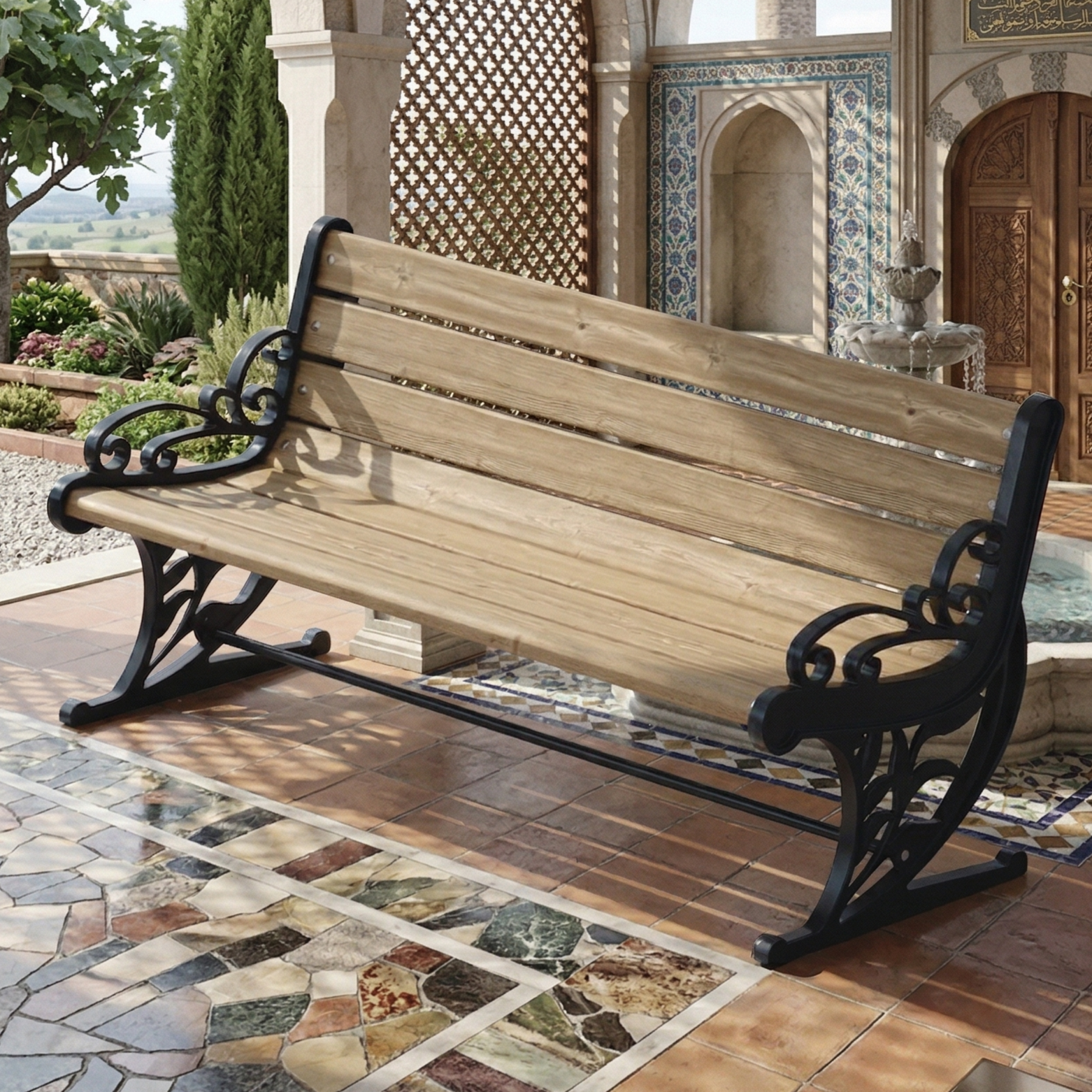 Aesthetic Curved Cast Aluminum Urban Bench