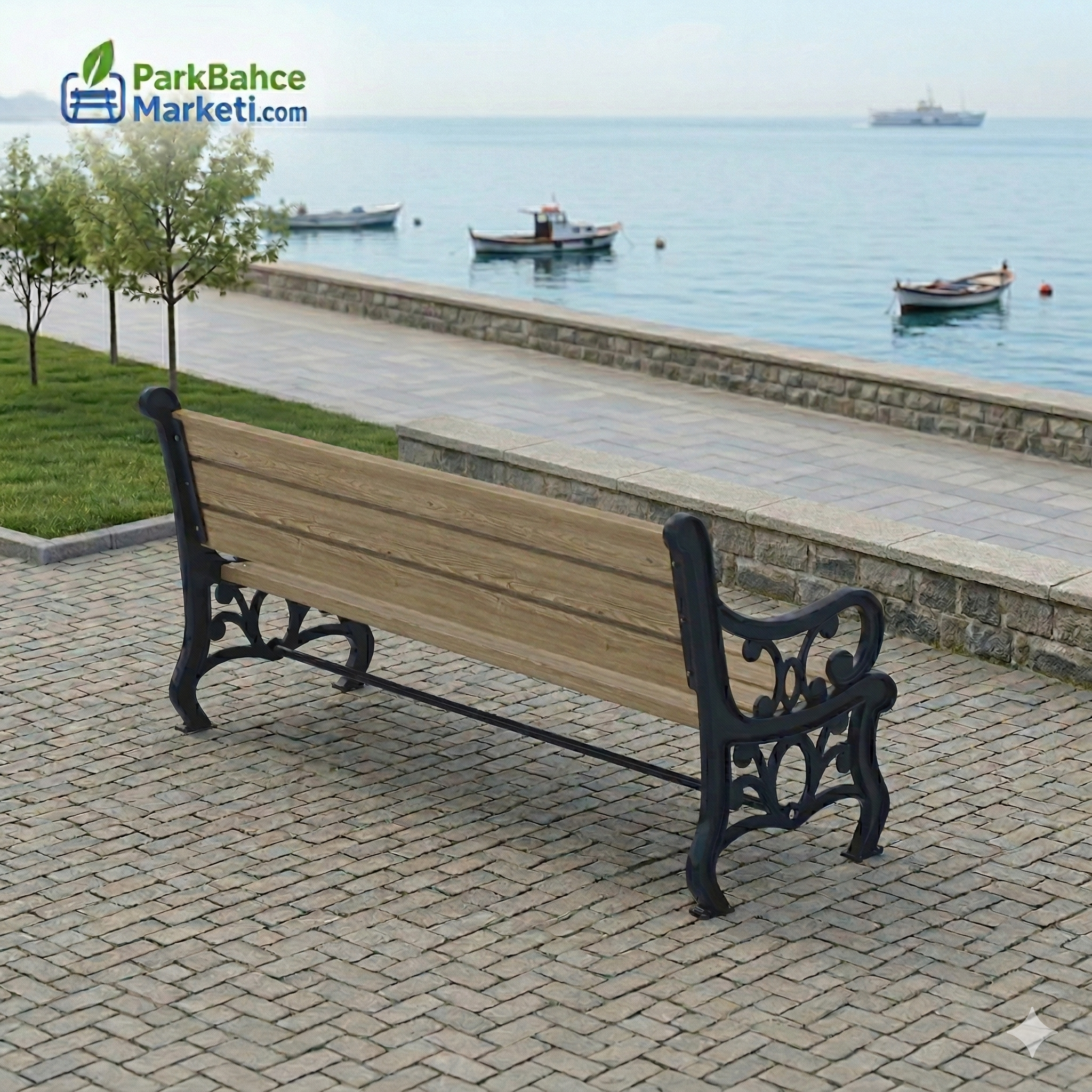 Outdoor Seating Bench with Wide Engraved Armrests
