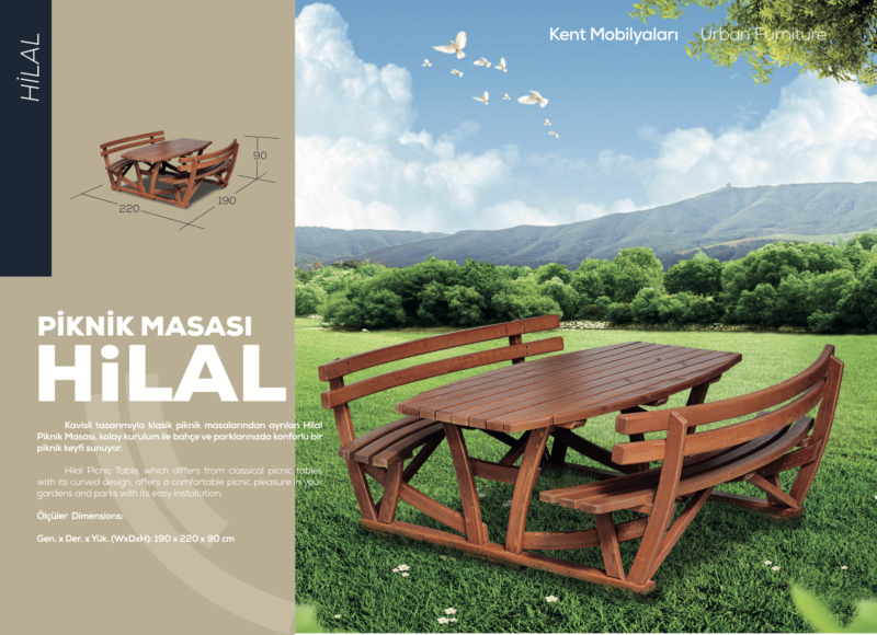  Ahşap Piknik Masası 190cm Kavisli Yaslanma