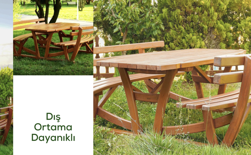  Ahşap Piknik Masası 190cm Kavisli Yaslanma