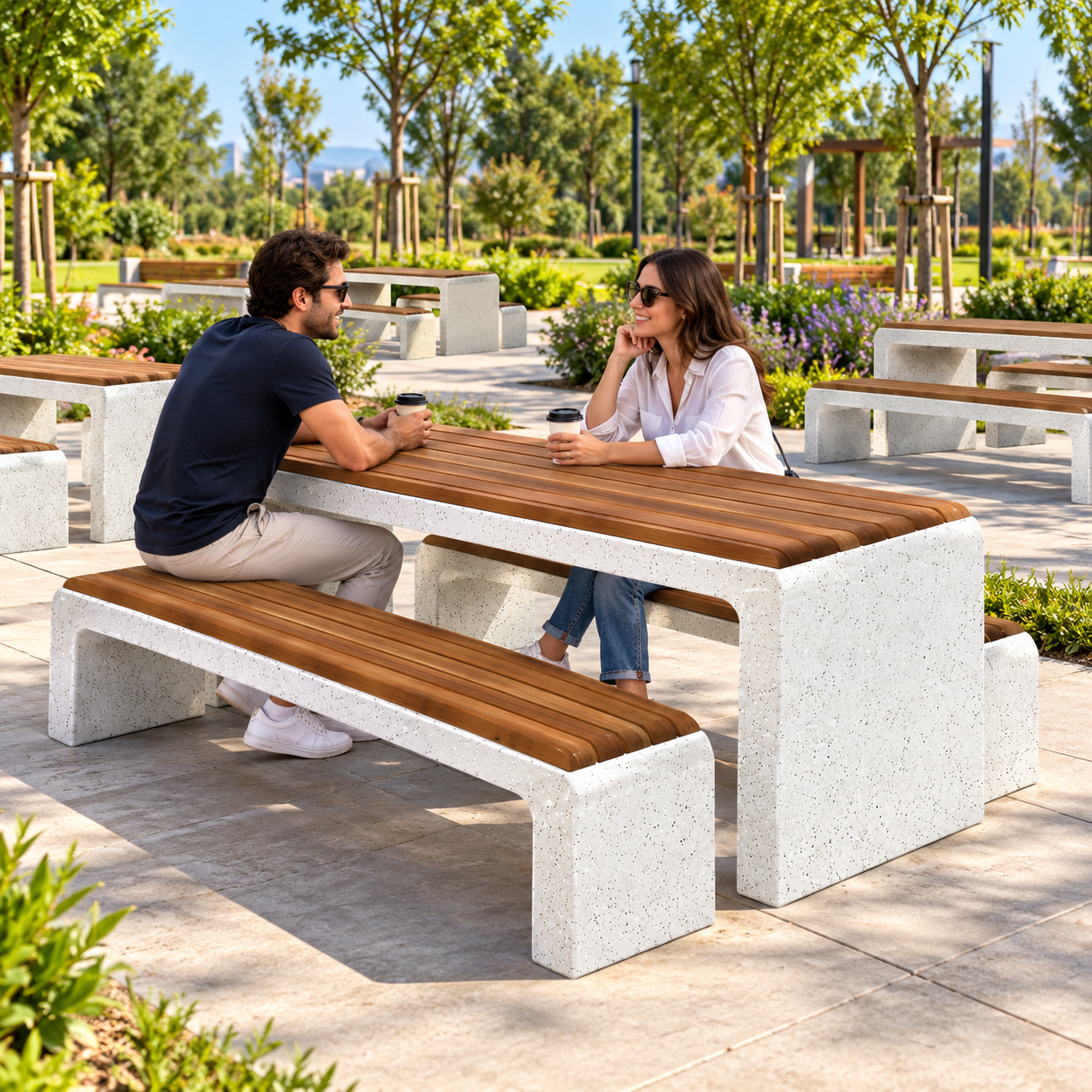 HR-500 Ahşap Oturaklı Beton Piknik Masası
