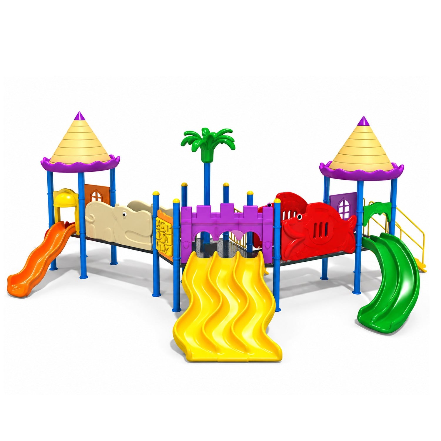 Two-Tower Playground Set with Three Slides – BOS-28 (10x7m)