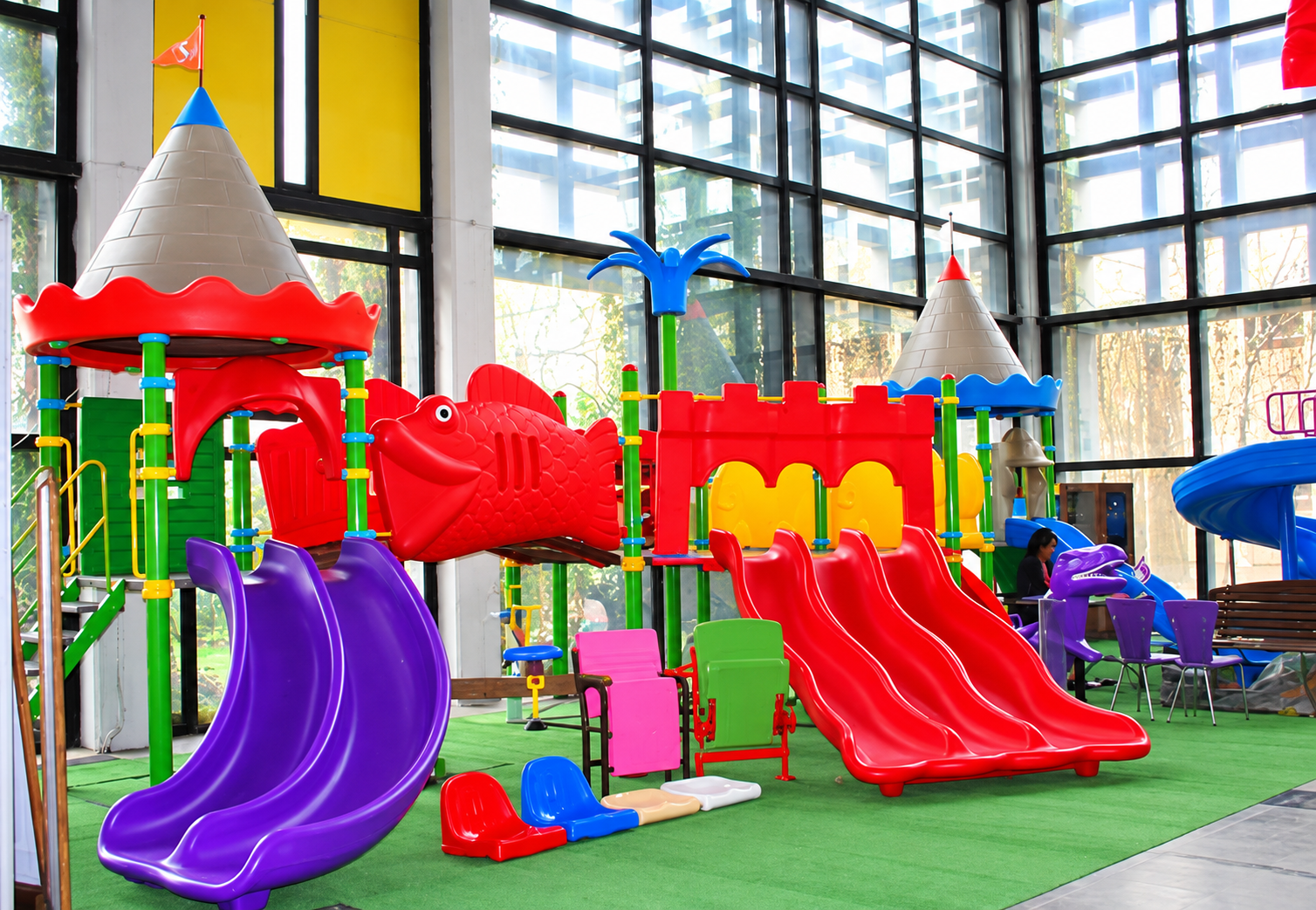 Two-Tower Playground Set with Three Slides – BOS-28 (10x7m)