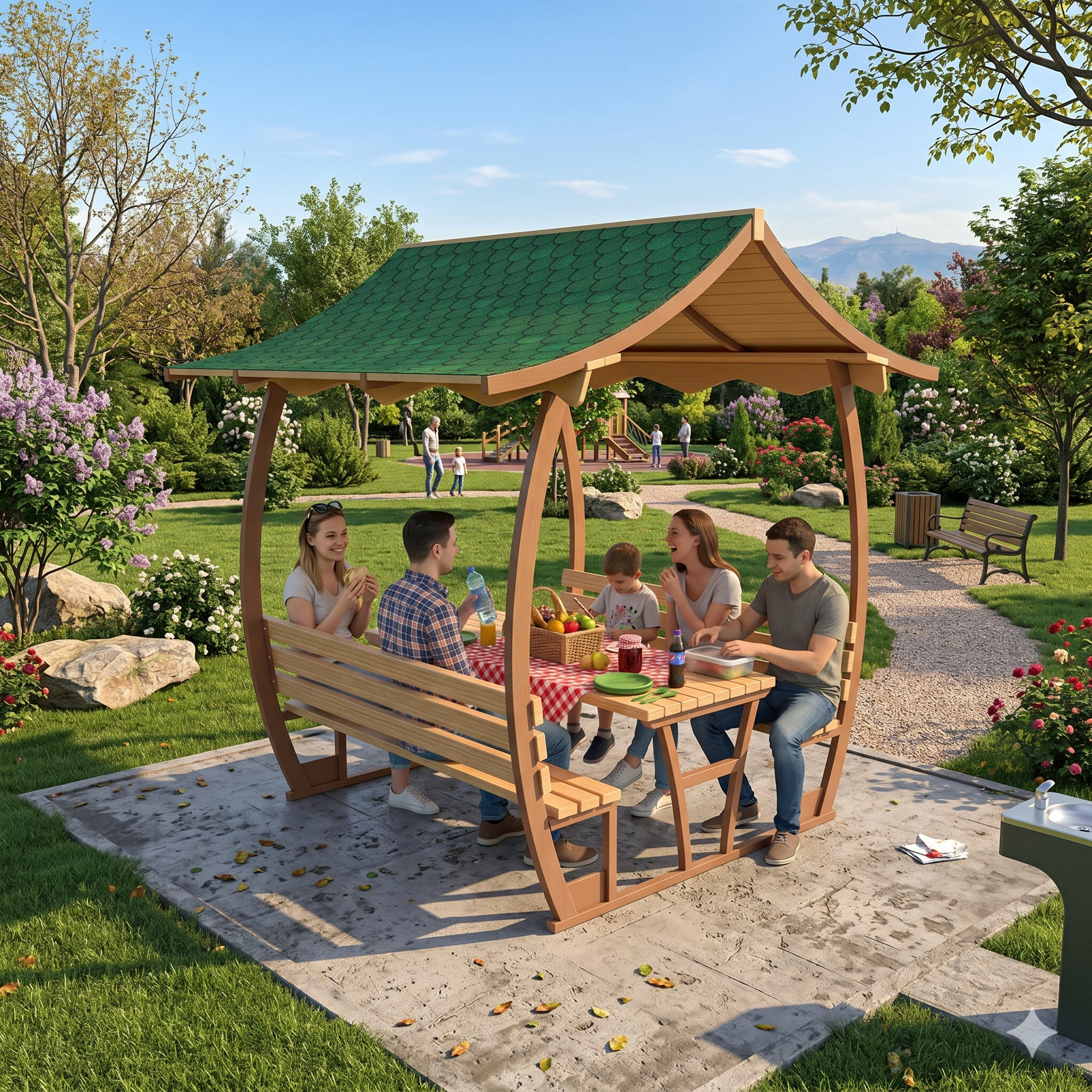 Japon Çatılı Piknik Masası PTB12M, Metal 8 Kişilik