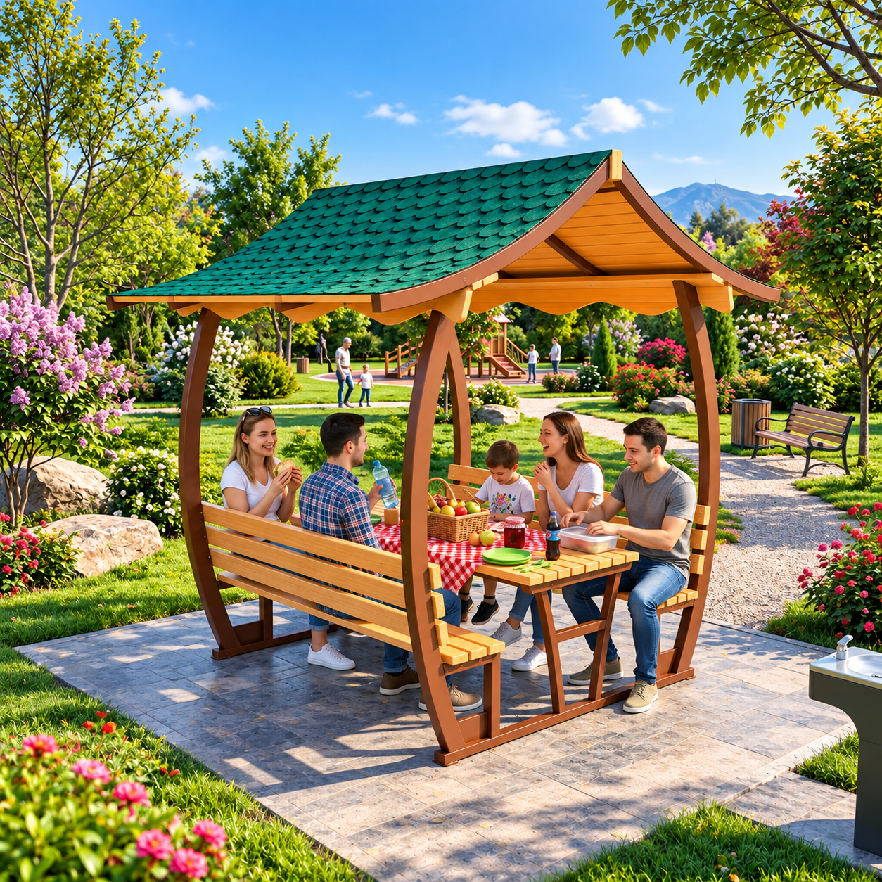 Japanese Roof Picnic Table | PTB12M | Metal | 8-Seater