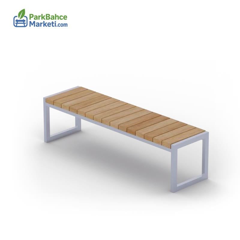 Backless Industrial Design Iroko Bench with Square Profile Legs