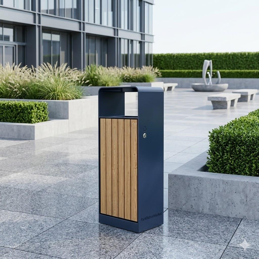 Curved Monoblock Body Wooden Paneled Waste Bin