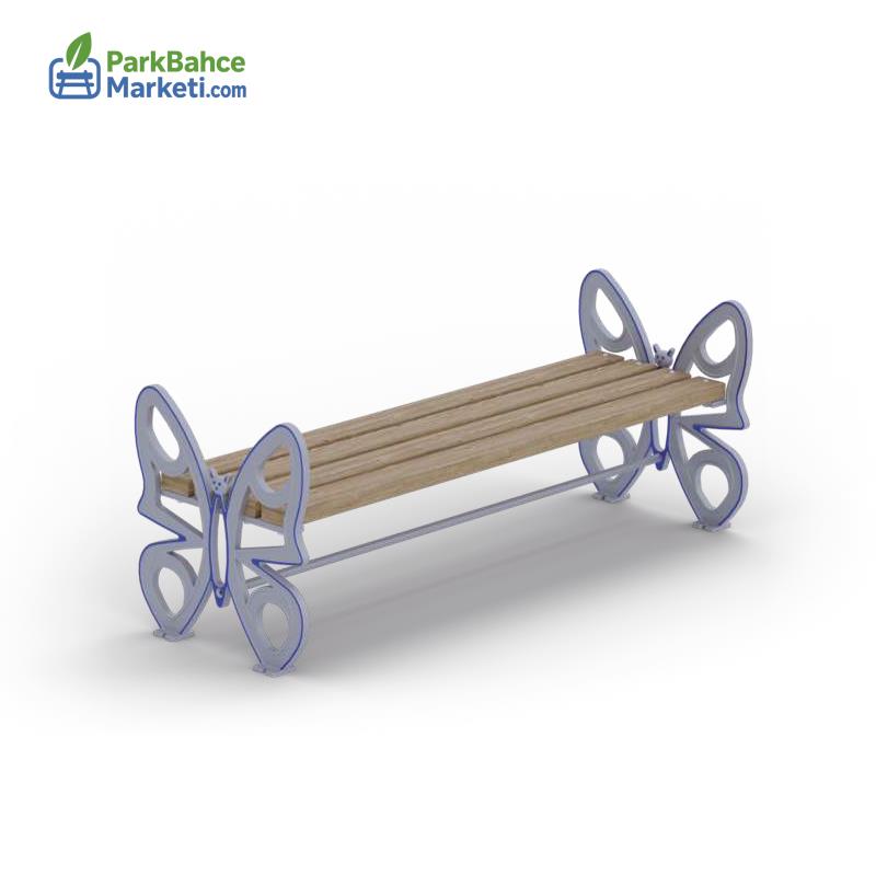 Kelebek Motifli Arkalıksız Ahşap Oturma Bankı