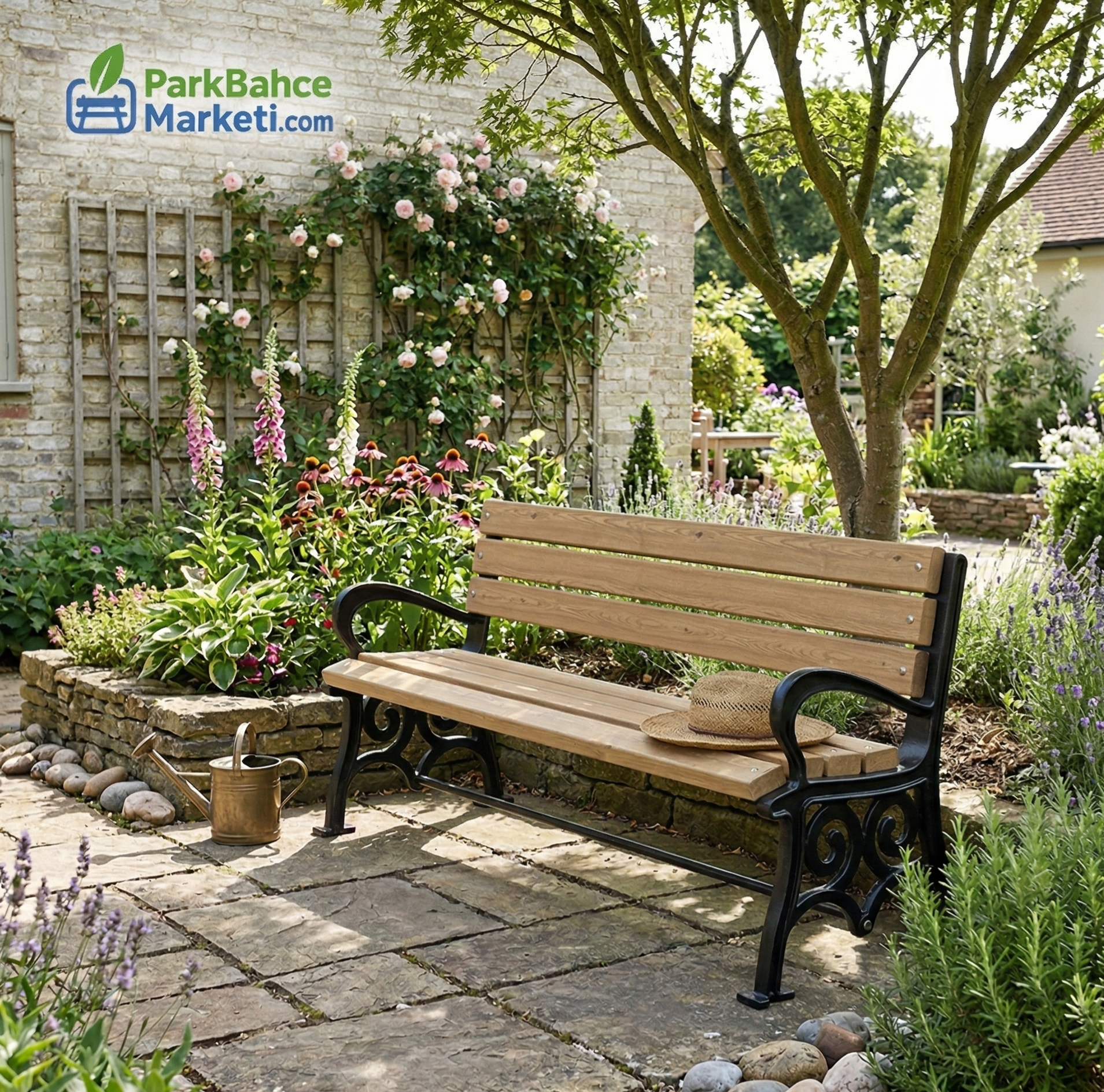 Classic S-Motif Cast Leg Seating Bench with Armrests