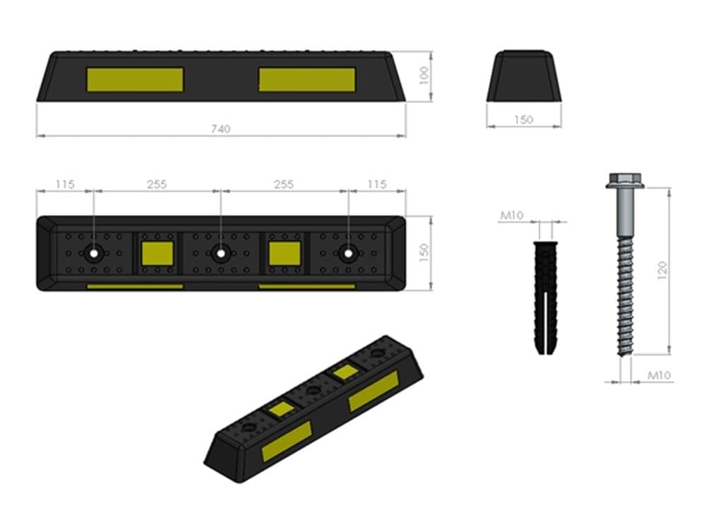 Kompakt ve Dayanıklı Kauçuk Oto Park Stoperi – 74x15x10 cm 