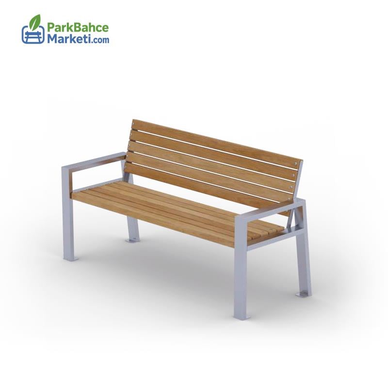 Köşeli Krom İskeletli Tasarım İroko Park Bankı