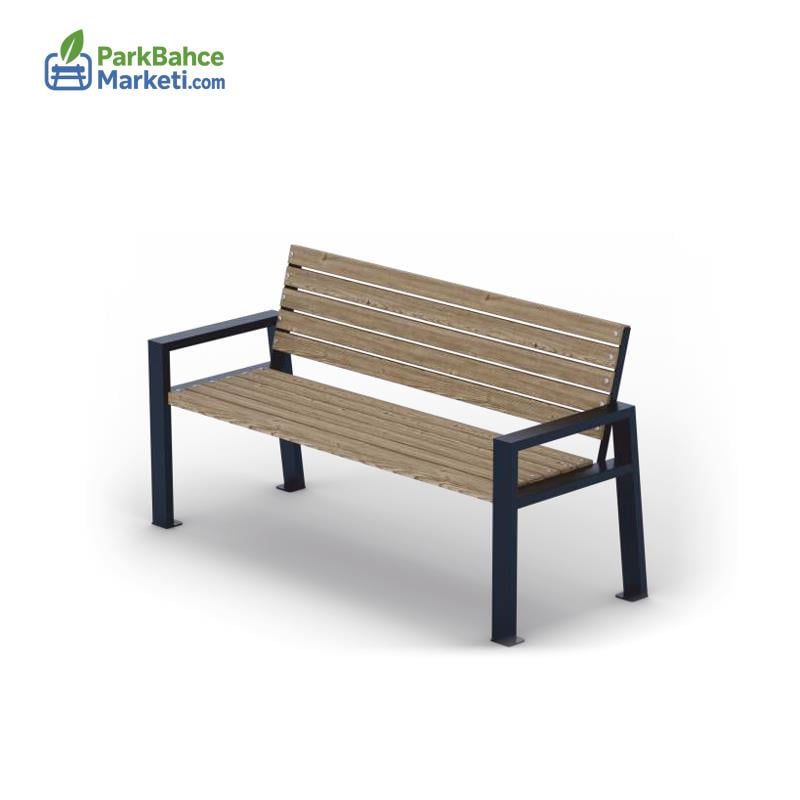 Köşeli Metal İskeletli Tasarım Ahşap Park Bankı