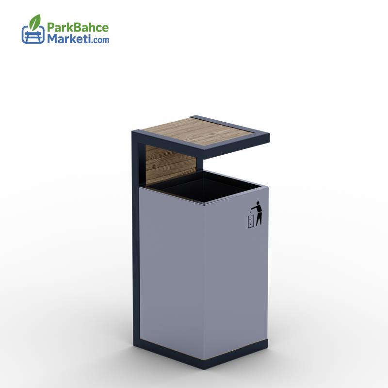 L-Form Lidded Wooden Detailed Modern Waste Bin