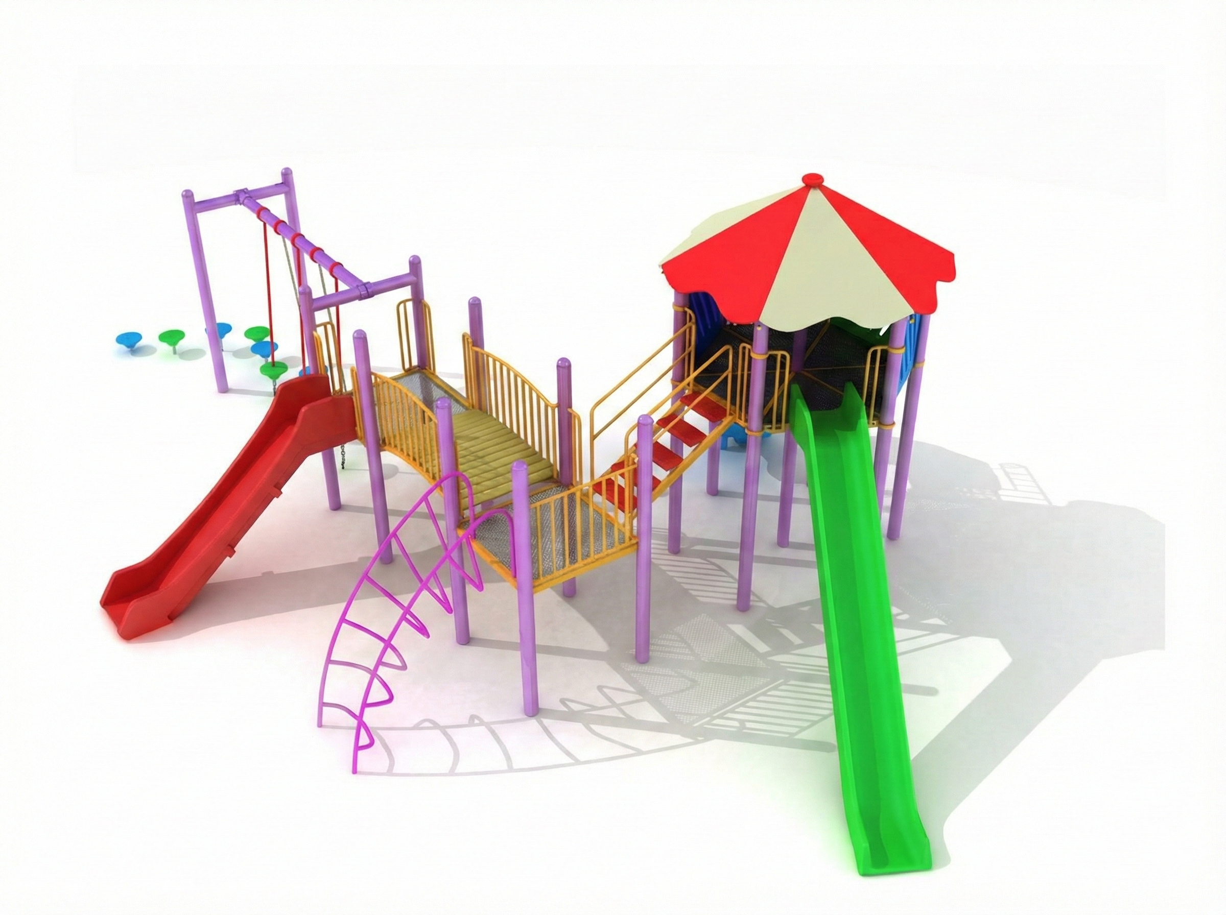 Metal Çocuk Oyun Parkı 11x7,5m, Üç Kaydıraklı Klasik Seri