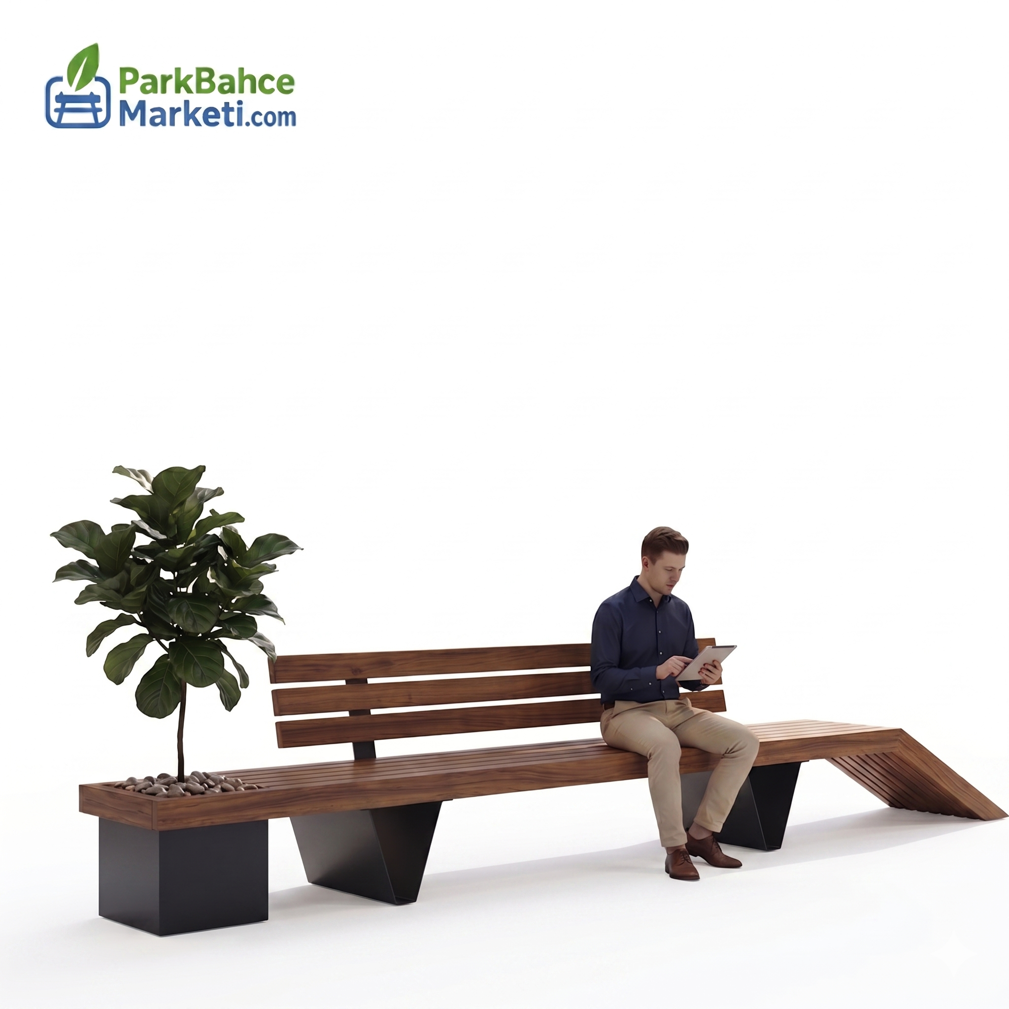 Modern Peyzaj Tasarımı Saksılı Dış Mekan Ahşap Bank