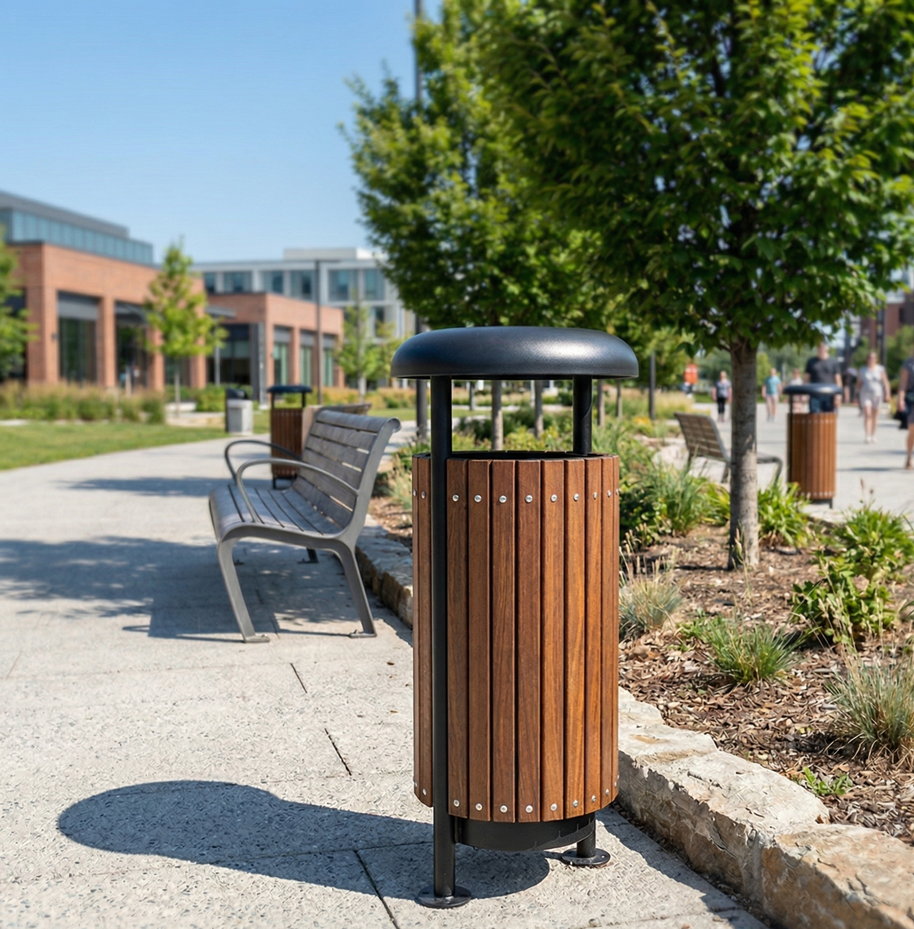 Modern Şapkalı Ahşap Dış Mekan Çöp Kovası