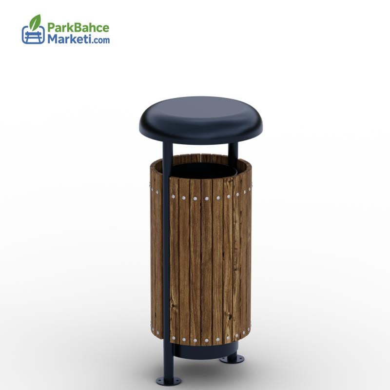 Modern Şapkalı Ahşap Dış Mekan Çöp Kovası