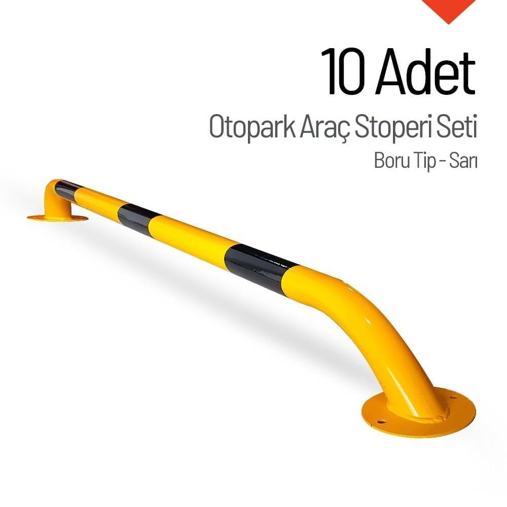 10-Pack Yellow Metal Parking Stopper – 200x13 cm | Pipe-Type Barrier for Organized Parking