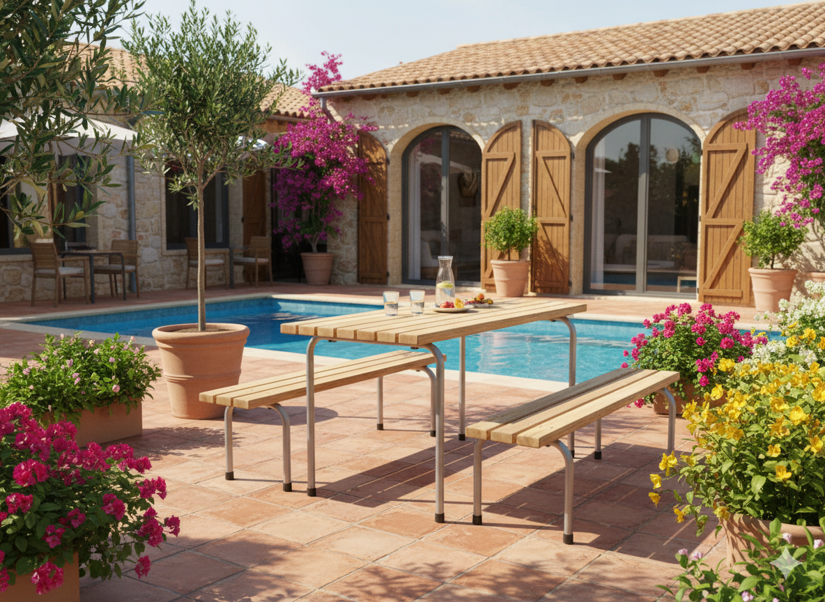 Piknik Masası 145 cm, Bağımsız Oturma Bankları