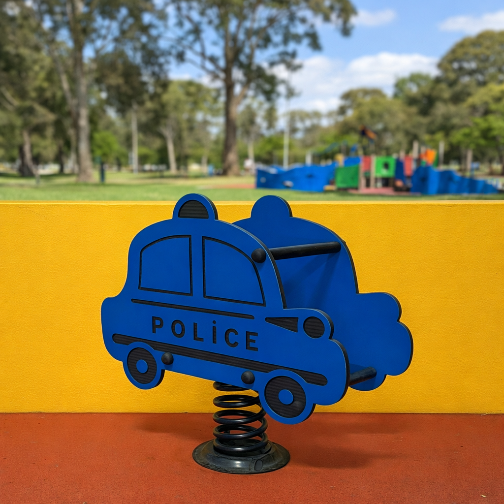Polis Arabası Figürlü Zıp Zıp Yaylı Oyun Elemanı | Çocuk Oyun Parkı Ekipmanı