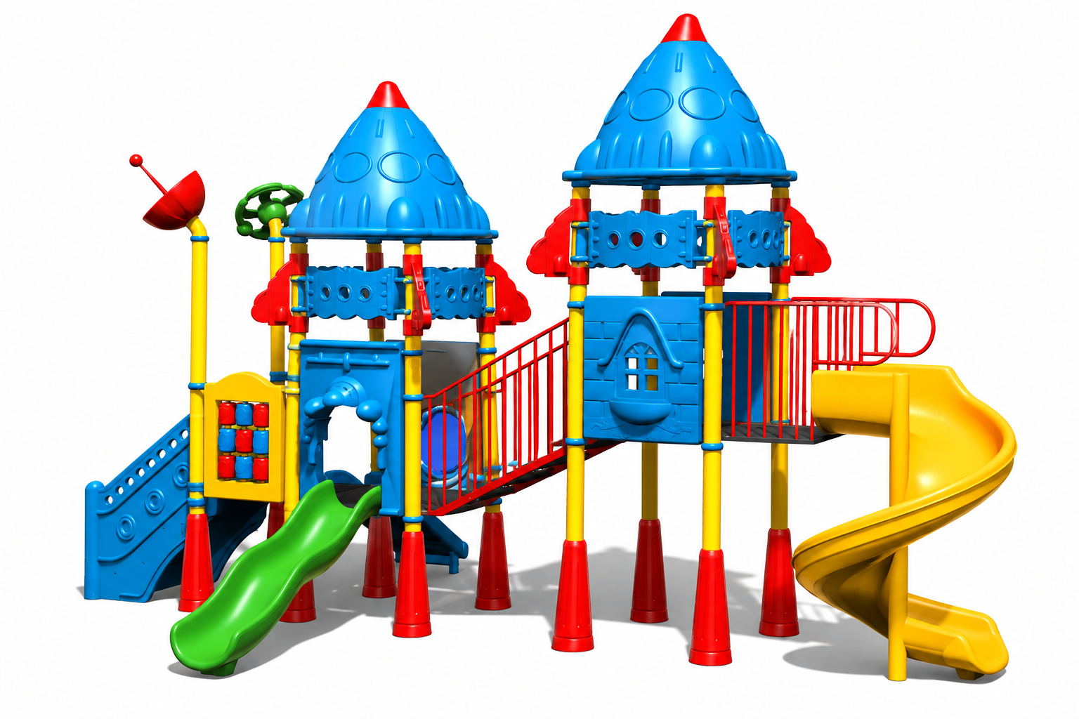 Roket Temalı Çocuk Oyun Parkı 8x5m, Üç Kaydıraklı Model