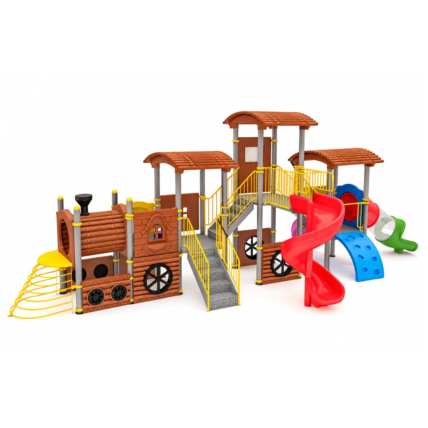 Tren Temalı Çocuk Oyun Parkı TRN-04 – 4 Kuleli 4 Kaydıraklı Model