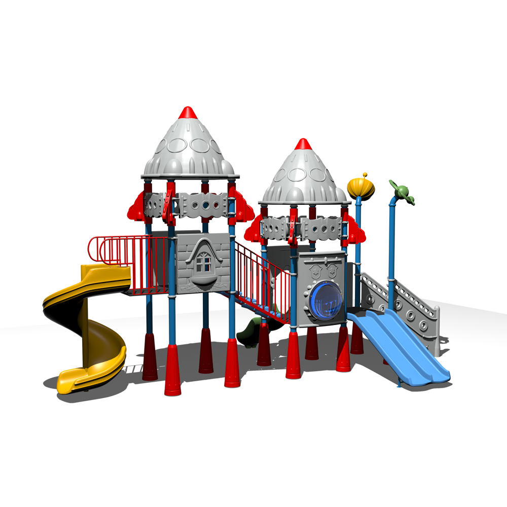Roket Temalı Çocuk Oyun Parkı 8x5m, Üç Kaydıraklı Model