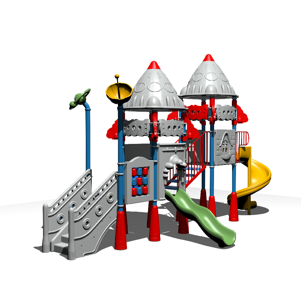 Roket Temalı Çocuk Oyun Parkı 8x5m, Üç Kaydıraklı Model