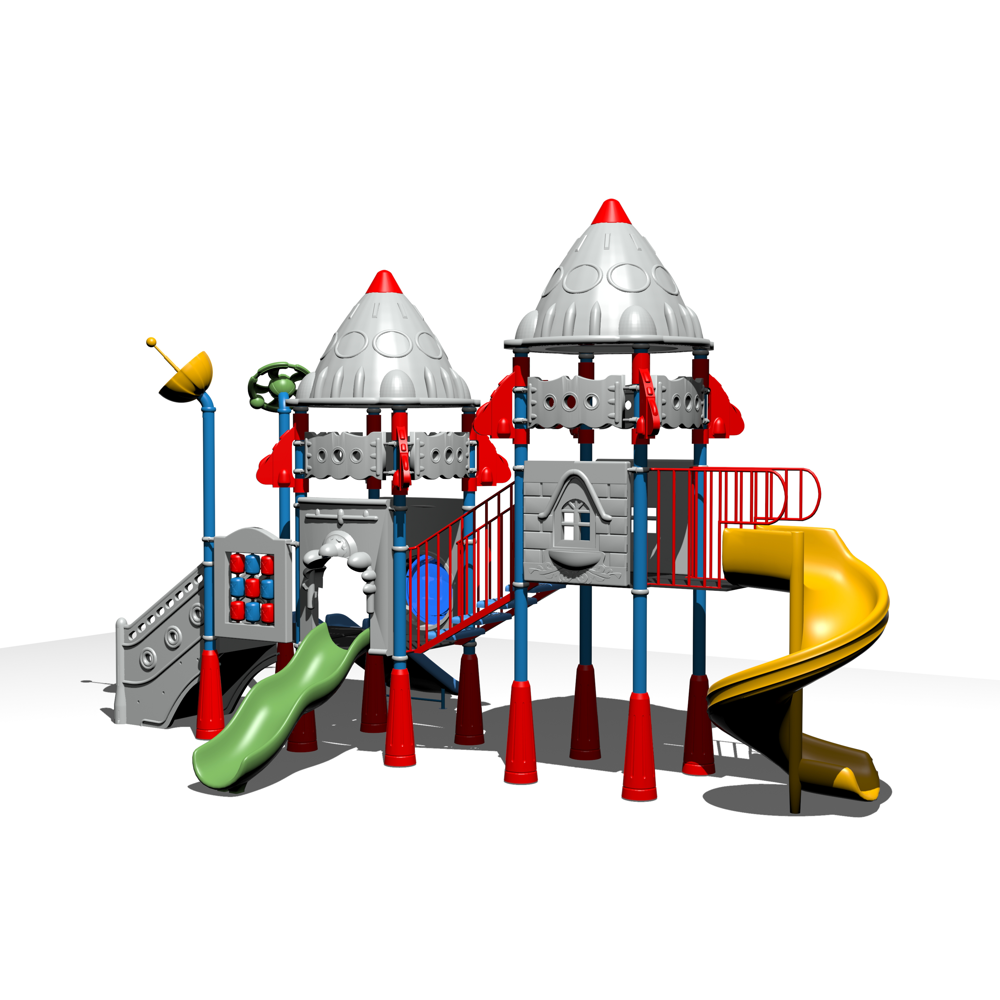 Roket Temalı Çocuk Oyun Parkı 8x5m, Üç Kaydıraklı Model
