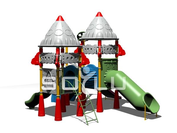 Roket Temalı Çocuk Oyun Grubu, 3 Kaydıraklı Model