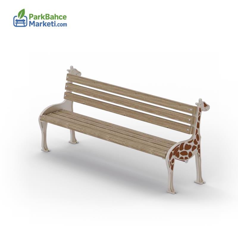 Giraffe-Figured Wooden Seating Bench with Backrest