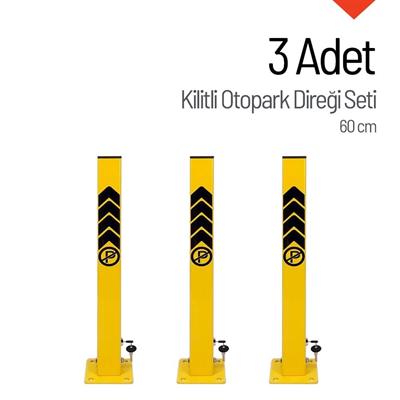 3lü Set Kilitli Otopark Direği – Dayanıklı Park Bariyeri