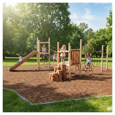 Ahşap Çocuk Oyun Parkı 5.5x6.5m, Halat Köprülü Model