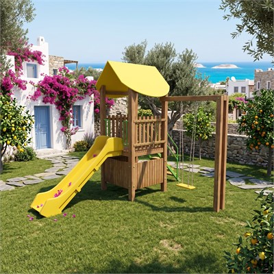 Ahşap Çocuk Oyun Parkı SG09, Bir Kaydırak Tek Salıncaklı Model