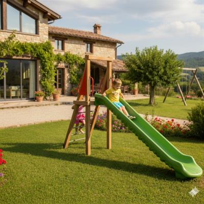 Ahşap Çocuk Oyun Parkı - Tek Kaydıraklı Ekonomik Model h150