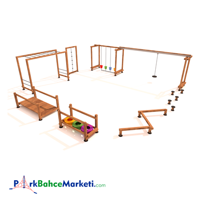 Ahşap Çocuk Oyun Parkuru 8x8m, Ahşap Oyun Elemanları