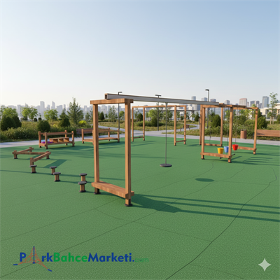 Ahşap Çocuk Oyun Parkuru 8x8m, Ahşap Oyun Elemanları