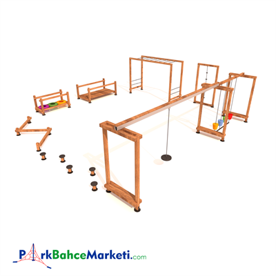 Ahşap Çocuk Oyun Parkuru 8x8m, Ahşap Oyun Elemanları