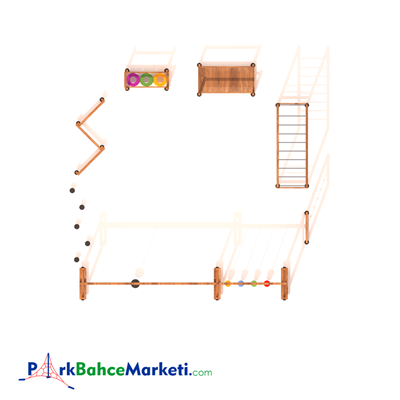 Ahşap Çocuk Oyun Parkuru 8x8m, Ahşap Oyun Elemanları