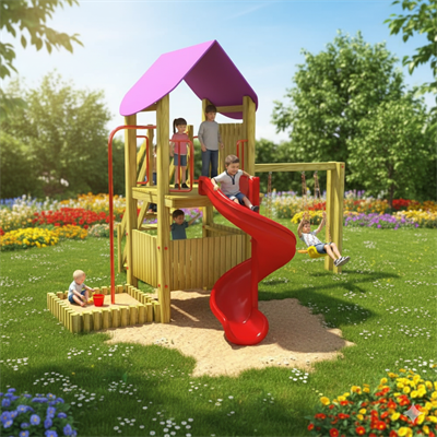 Ahşap Çocuk Parkı SG06, Bir Kaydırak 2 Salıncaklı Model