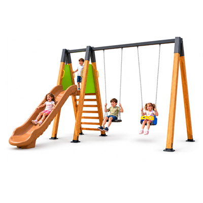 Ahşap Çocuk Parkı SG0938, Tek Kaydıraklı ve İkili Salıncaklı Model