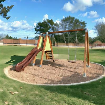 Ahşap Çocuk Parkı SG0938, Tek Kaydıraklı ve İkili Salıncaklı Model