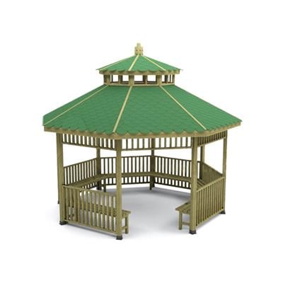 Octagonal Wooden Pavilion with Double Roof and Seating | 400x400 cm