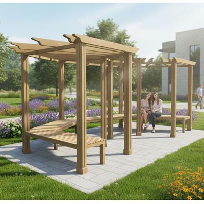 Ahşap Pergola 5x1.5 m, Yarım Sekizgen Model
