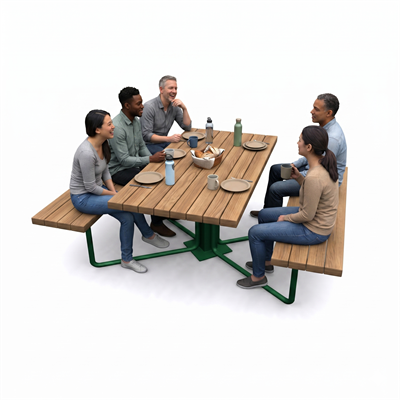 Wooden Picnic Table without Backrest, 145 cm – Metal Legs
