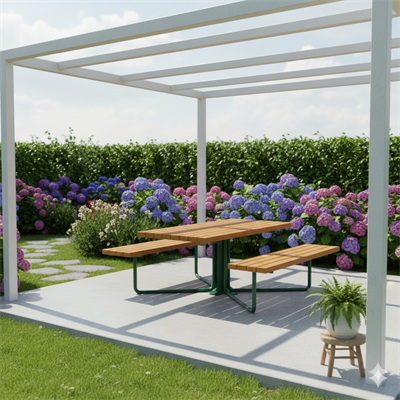 Wooden Picnic Table without Backrest, 145 cm – Metal Legs