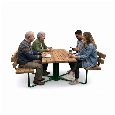 Wooden Picnic Table with Backrest, 145 cm – Metal Legs