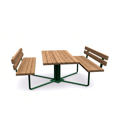 Wooden Picnic Table with Backrest, 145 cm – Metal Legs