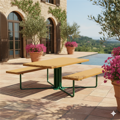 Wooden Picnic Table without Backrest, 145 cm – Metal Legs